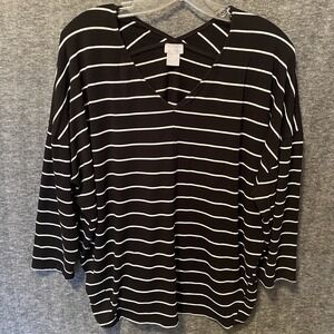 Chicos Top‎ Womens 2 Large Black Stripe Dolman Slinky Liquid Knit Stretch Blouse